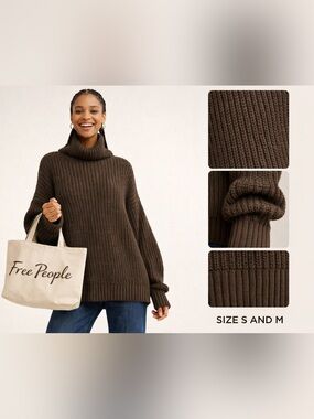 Free People Oversized Chunky Turtleneck Sweater - Brown